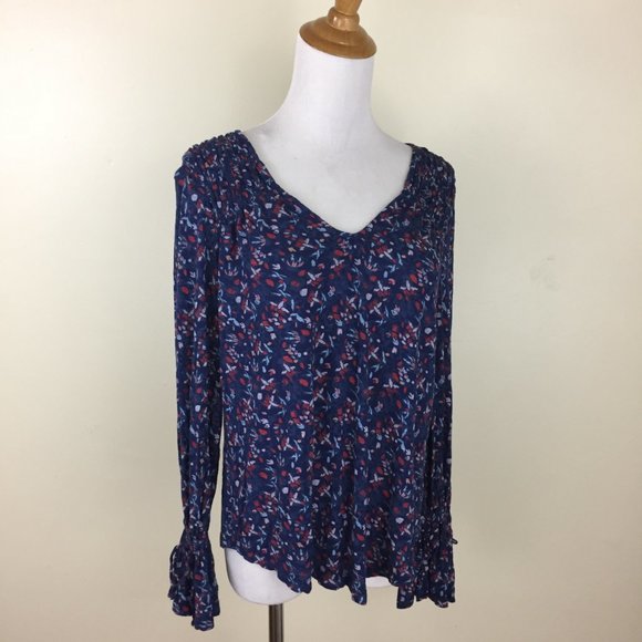 LUCKY BRAND Adjustable Drawstring Blue MultiColor Floral Print Long Sleeve Shirt - Picture 5 of 11